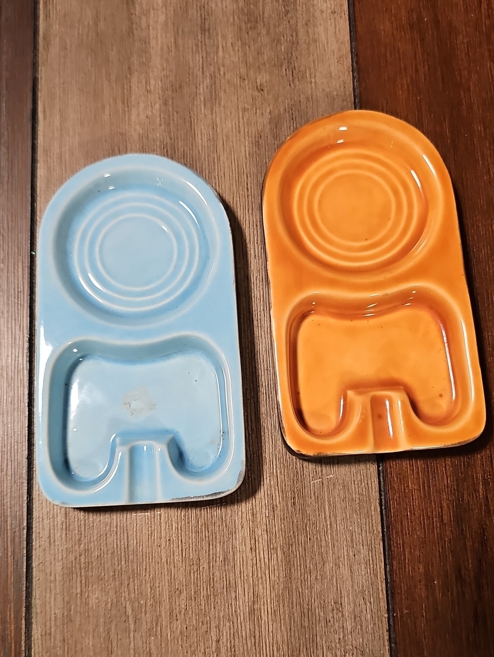 Vintage MCM Ceramic Ashtray Coaster Combo Set of 2 – Retro Blue & Orange
